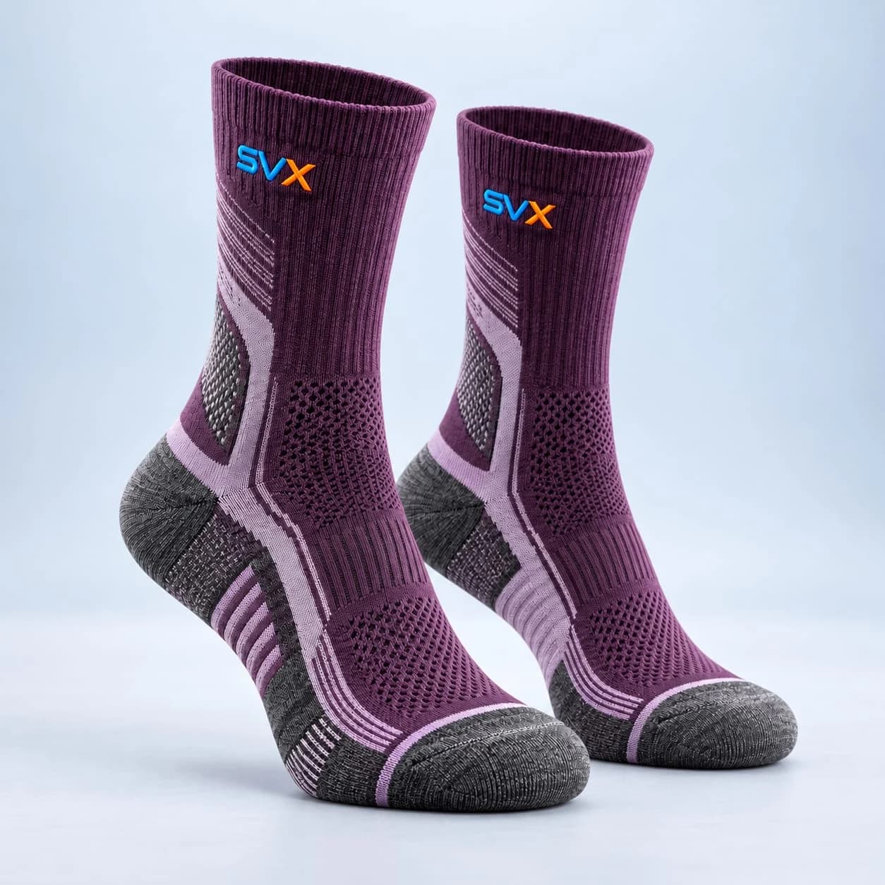 Violet Flux Performance Crew custom sock development example