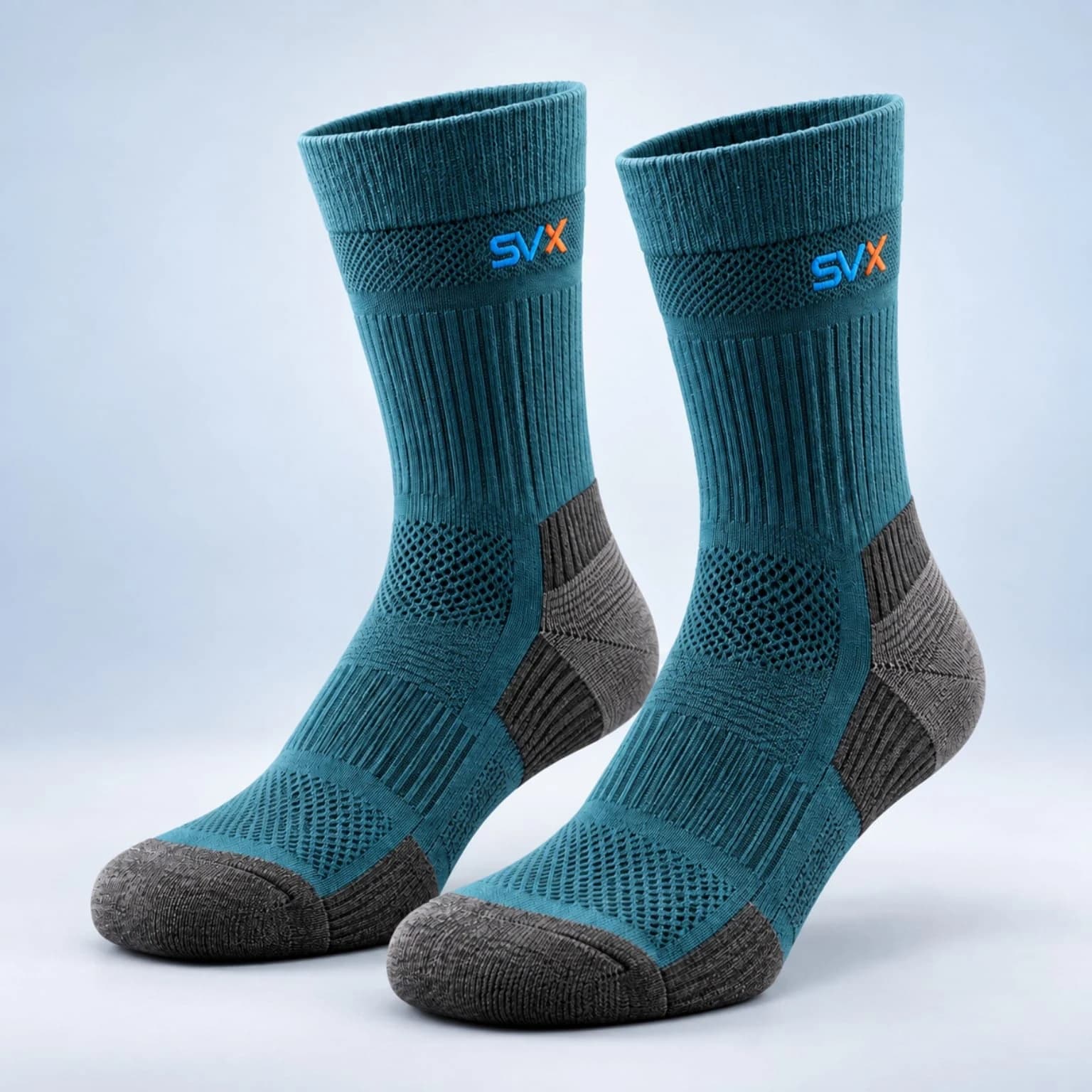 Aqua Curve Crew custom sock development example