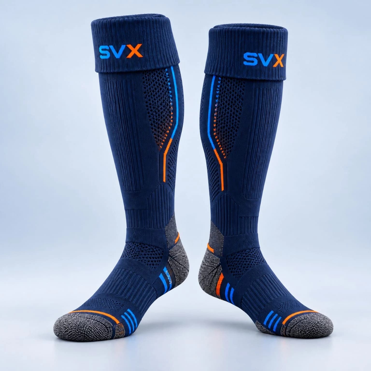 Cobalt Curve Crew custom sock development example